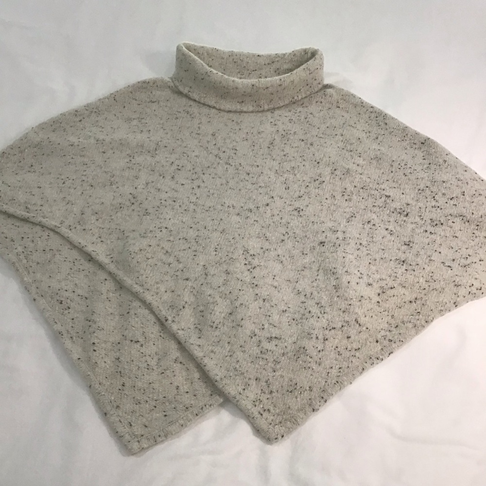 Joie Wool Blend Light Gray Marled Turtleneck Poncho, Size M/L
